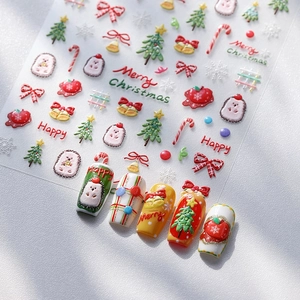 Christmas 3D Embossed Nail Art Stickers Bronzing Snowflake Bell Candy Cane Self-Adhesive Manicure Decoration