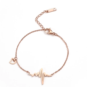 Elegantes rosévergoldetes EKG-Armband mit offenem Herzanhänger auf weißem Hintergrund