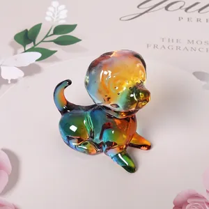 Minimalist rainbow glazed glass dog figurine decorative crystal ornament for home decor