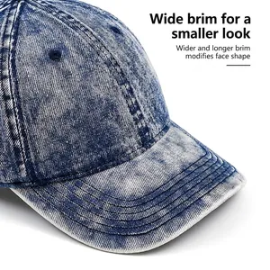 Berretto da baseball vintage in denim lavato blu con visiera larga per la protezione solare
