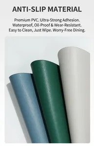 Detail of waterproof PVC table mats showing non-slip leather texture and spill resistance