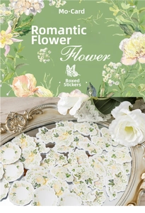 Macro detail of watercolor flower stickers with vintage French romantic aesthetic decoration