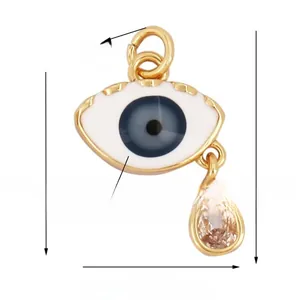 Detailed dimensions of copper evil eye pendant with blue enamel and zircon drop