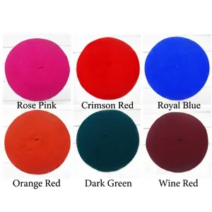 Kids wool felt beret hats set in rose red, royal blue, dark green, and wine red