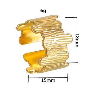 Golden stainless steel chunky ring with tree bark texture, height 18mm, weight 6g