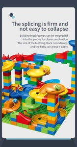 Detail of colorful large-particle marble run blocks with secure slot interlocking design