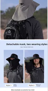Détail du chapeau de soleil extérieur avec masque amovible et modes de port polyvalents