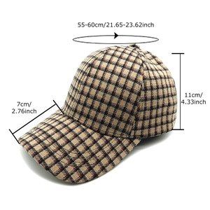 Classic brown plaid baseball cap with adjustable 55-60cm head circumference size