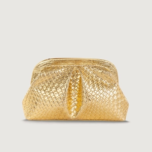 Woven Texture Dumpling Bag PU Leather Ruched Cloud Shoulder Bag With Metal Chain Strap Fashion Evening Clutch For Women