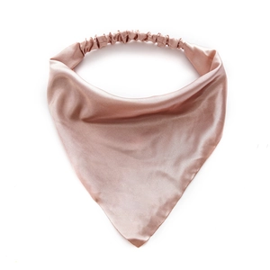 Minimalist pale pink satin head scarf triangle hair bandana with elastic band