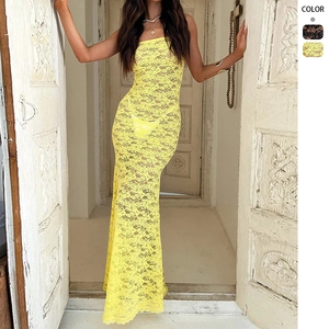 Robe Maxi Moulante En Dentelle Ajourée Sans Bretelles Dos Nu Sexy Longue Élégante Plage Fête Clubwear