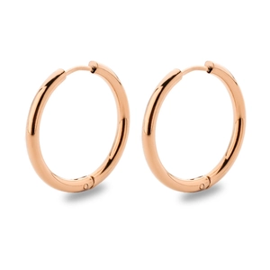 Polished rose gold stainless steel hoop earrings in a minimalist round wire style