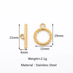Macro view of 18k gold stainless steel OT clasp dimensions 21mm T-bar and 19mm ring
