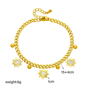 Titanium steel chain bracelet with sunflower shell pendant and gold spherical accents