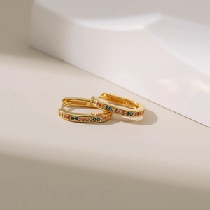 Luxury 18K gold plated rectangular hoop earrings with vibrant colorful cubic zirconia