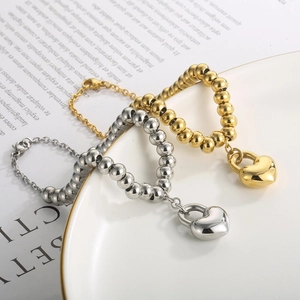 18K gold plated heart padlock charm bead bracelet in gold and silver finish