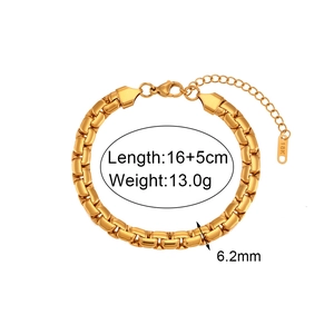 Minimalist 6.2mm square flat gold chain necklace in polished stainless steel