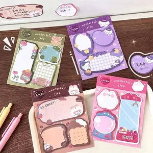 Cute cartoon shaped sticky notes set featuring bear and bunny illustrations for journaling