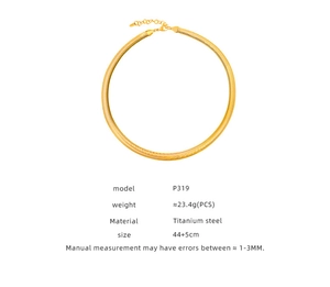 Detail showing titanium steel golden snake chain specifications 44+5cm length and 23.4g weight