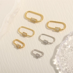 Oval Screw Clasp Connector Gold Plated Copper Micro Pave Cubic Zirconia For DIY Jewelry Making Necklace Bracelet Findings