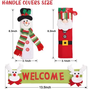 Size guide for Christmas appliance handle covers featuring snowman and reindeer designs