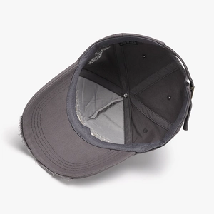 Deep grey vintage baseball cap with 3D embroidery and distressed brim details