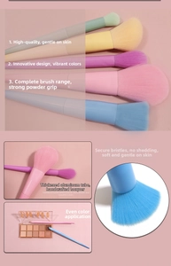 Detail of 17-piece macaron makeup brush set with dense bristles and 12-color eyeshadow palette