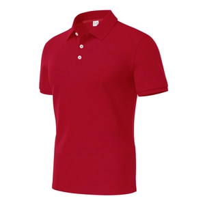 Close-up of red Polo shirt with breathable mesh fabric, collar detail and XXL size label