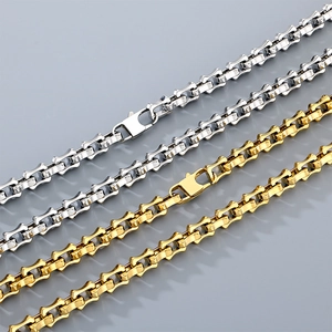 Chunky titanium steel chain necklace in gold and silver finish with lobster clasp closure