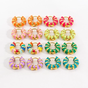 Colorful enamel striped stainless steel hoop earrings in sixteen vibrant assorted colors