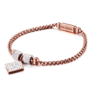 Bracelet En Acier Inoxydable Avec Pendentif Carré Zirconium Fermoir Magnétique Chaîne De Boîte Bijoux Pour Femmes