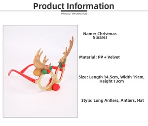 Detail of Christmas reindeer glasses with gold sequins antlers and red fabric finish