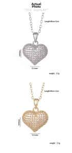 Detail view of heart pendant dimensions showing 15.1mm width and 14.6mm height in two colors