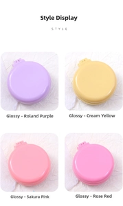 Collage of glossy macaron folding hairbrushes with mirrors in four vibrant colors