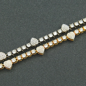 Hip hop heart link tennis chain necklace in gold and silver finish with full rhinestones