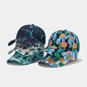 Cactus Print Baseball Cap Cotton Polyester All-over Pattern Adjustable Curved Brim Summer Sun Hat For Men Women