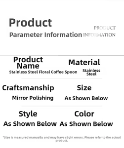 Detailed specifications table of stainless steel flower-shaped coffee spoons with mirror finish