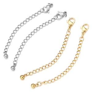 Set of gold and silver stainless steel jewelry extension chains with lobster clasps