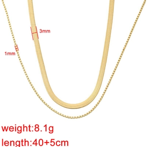 Double-layered golden stainless steel box and snake chain necklace set with parameters