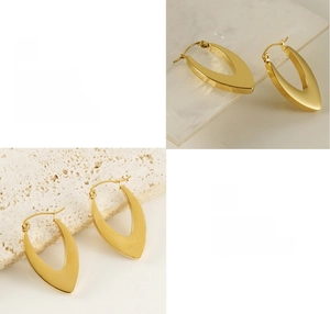 Detailed macro view showing the polished 18K gold-plated surface of geometric V-shaped earrings