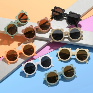 Cute bear-eared kids sunglasses in eight matte colors for sun protection and photography