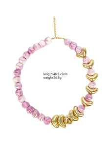 Collana di perle colorate stile Hawaii con accenti di luna d'oro, lunghezza 48,5+5cm