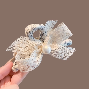 Pince à cheveux vintage française avec nœud en dentelle florale et perle élégante