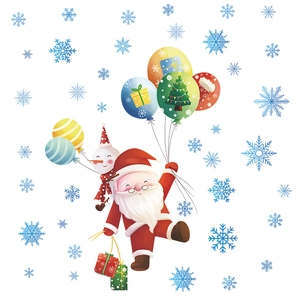 Christmas window decals with Santa, snowman and hot air balloons for holiday wall decoration