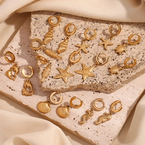 18K gold plated stainless steel marine collection earrings with starfish and shell charms