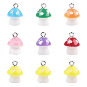 Colorful resin mushroom pendants for DIY earrings and jewelry making in vibrant assorted colors
