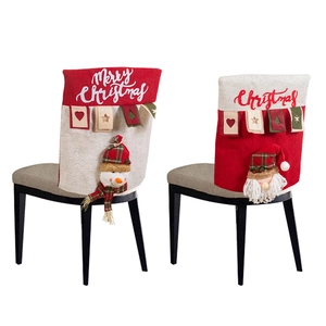 Christmas Chair Back Covers Fabric 3D Santa Snowman Reindeer Pattern Festive Dining Room Decoration Holiday Party Supplies