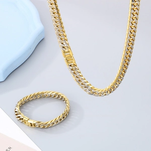 Ensemble bijoux en acier inoxydable bicolore argent et or avec collier et bracelet