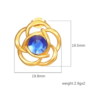 18K gold plated flower earrings with blue crystal and precise size measurements