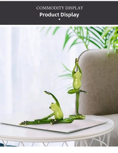 Detailed set of two resin yoga frog figurines with green gradient and gold accents